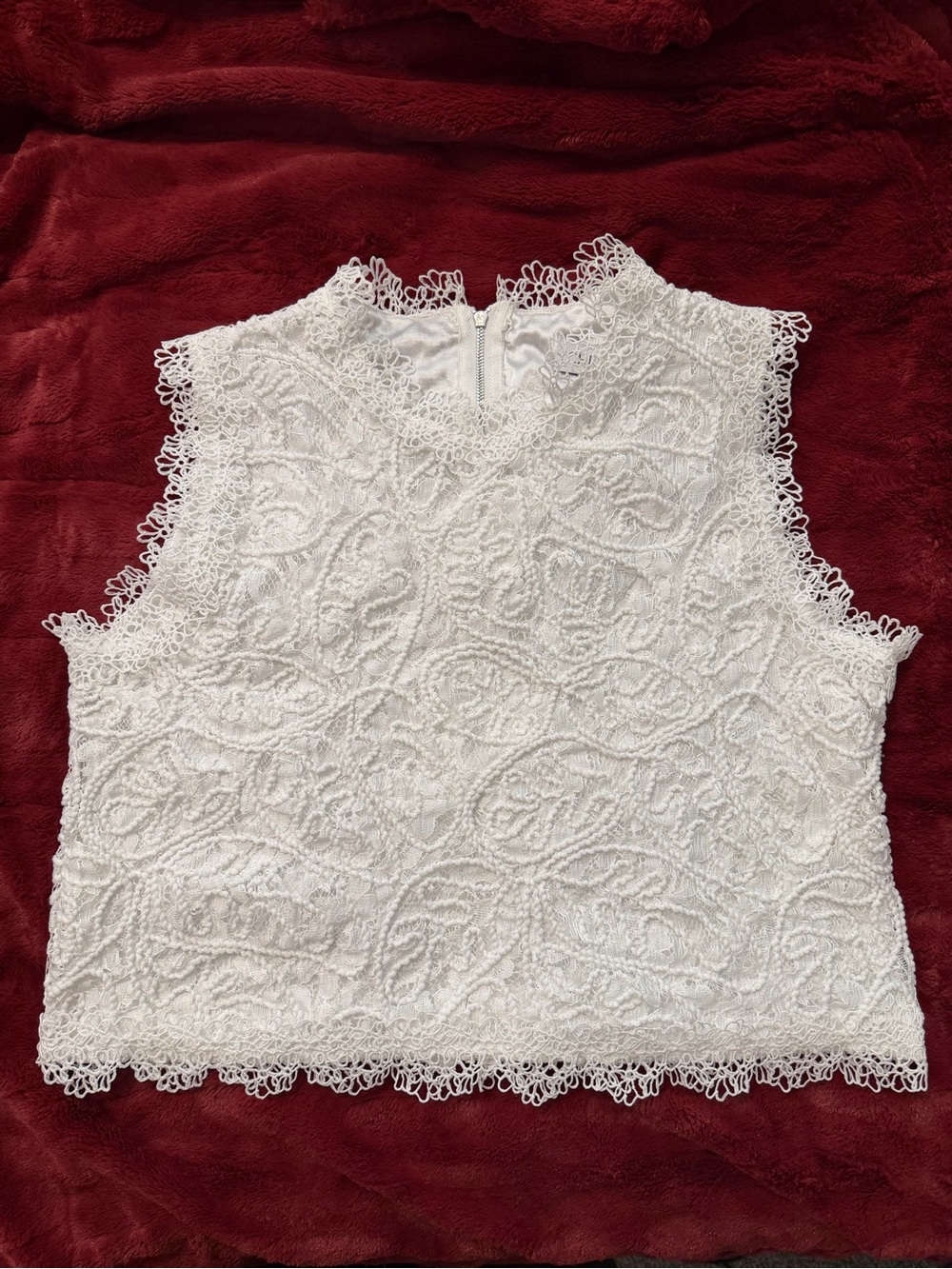 White Lace Crochet Sleeveless Zippered Top - Chicwish